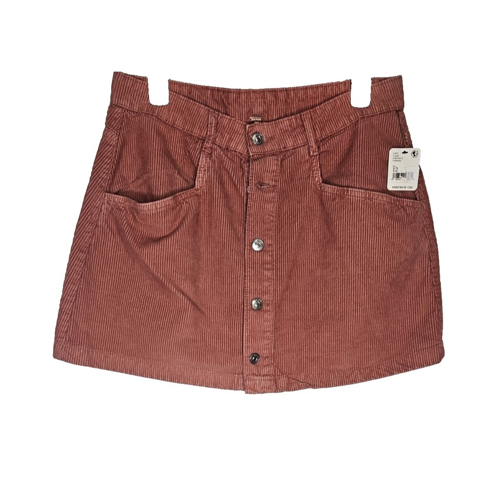 Free People Corduroy Mini Skirt Size 2 Myrrh Pink Button Front NWT MSRP $60